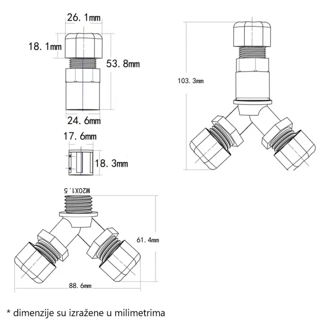 KONEKTOR KABLOVSKI IP68 XYS20(Y)-3P (0,5-2,5 mm2, 6,5-12mm) - Slika 2