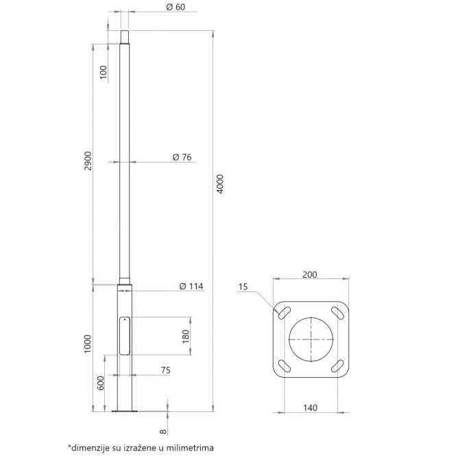 STUB SA STOPOM 4M GALVANIZOVAN SIVI - Slika 2