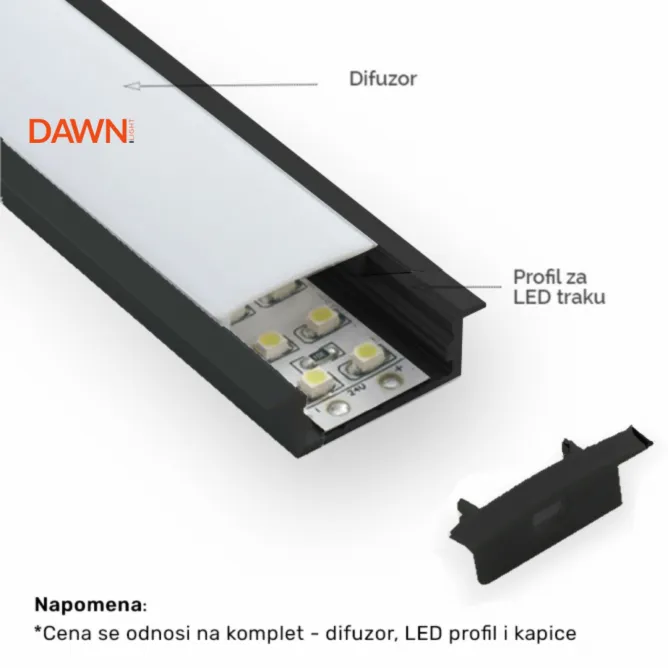 DAWN LED PROFIL LL-ALP013-R KOMPLET CRNI