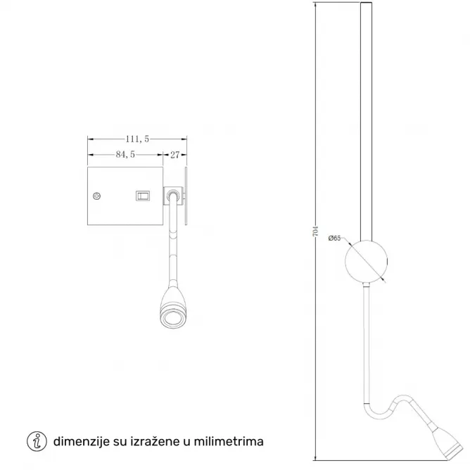 SOLEA 98 ZIDNA LAMPA 4W 3000K CRNA - Slika 3