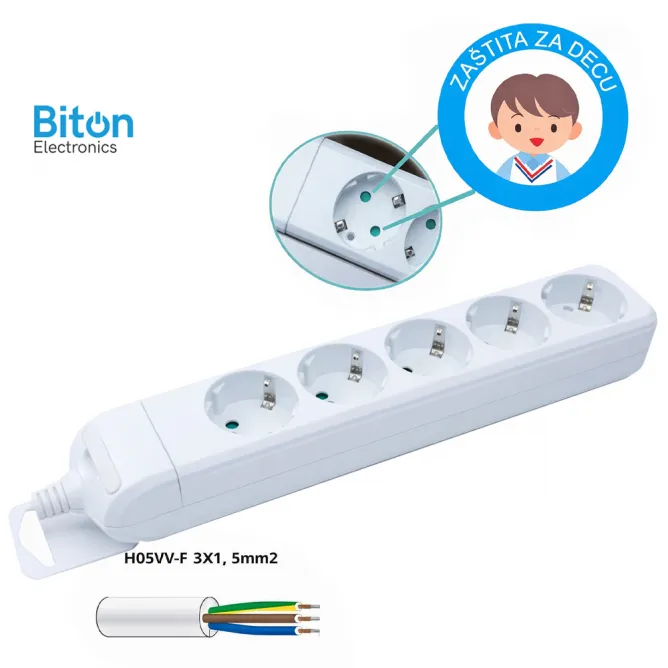 PRENOSNA PRIKLJUCNICA BITON PETOSTRUKA 1,4M KB-RB-05L - Slika 2