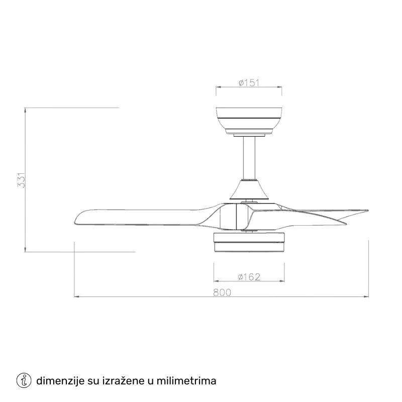 PLAFONSKI VENTILATOR FD220 BRYCE CRNA - Slika 3