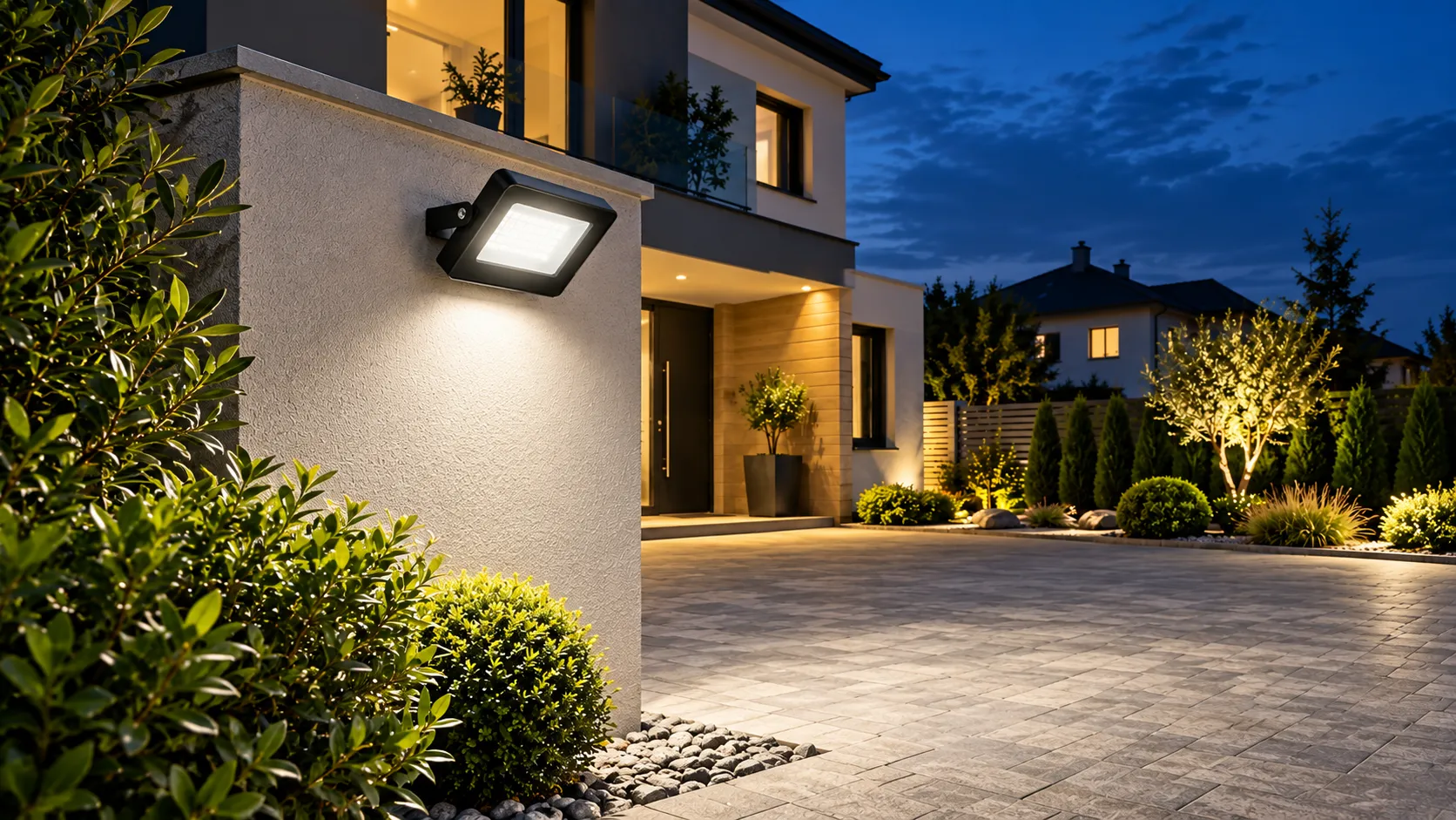 LED reflektor koji osvetljava dvorište i prilaz kući