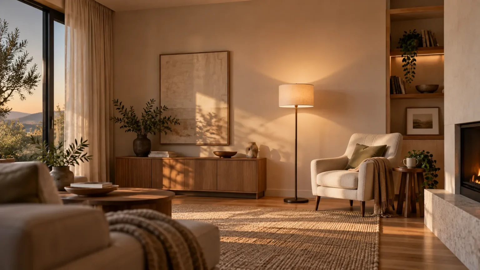 Podna lampa u moderno uređenoj dnevnoj sobi