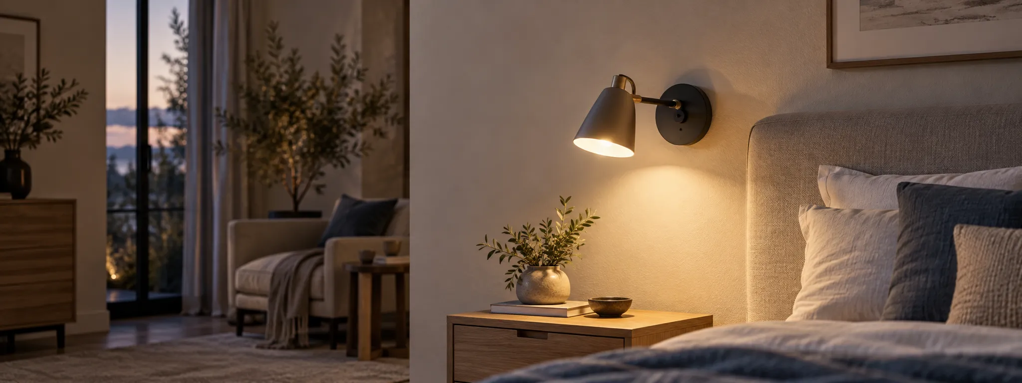 Moderna zidna lampa pored kreveta