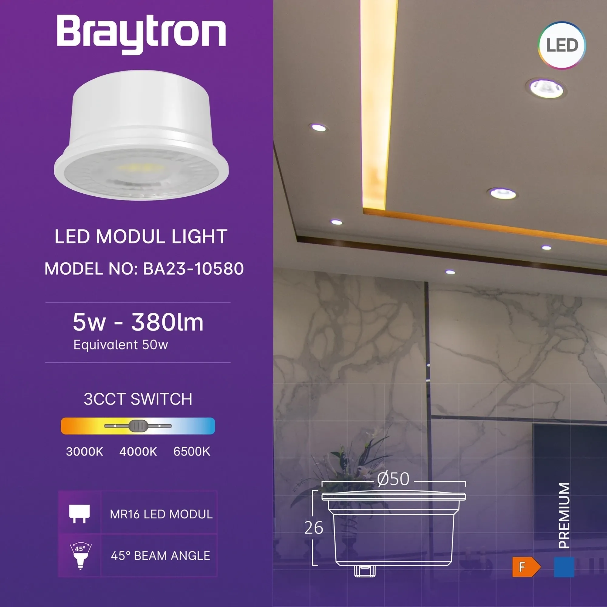 LED MR16 MODUL 5W 3CCT 45° - Slika 3