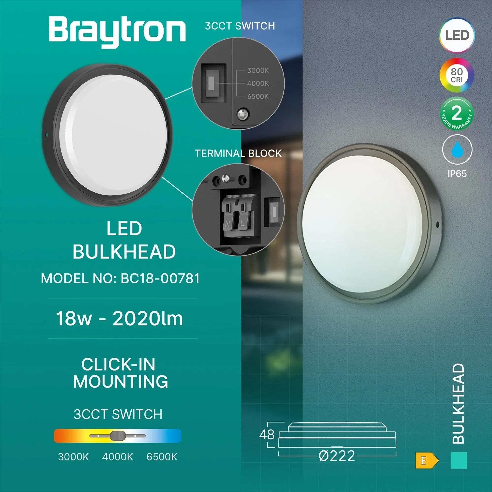 LED BRODSKA SVETILJKA OKRUGLA 18W CRNA 3CCT IP65 - Slika 3