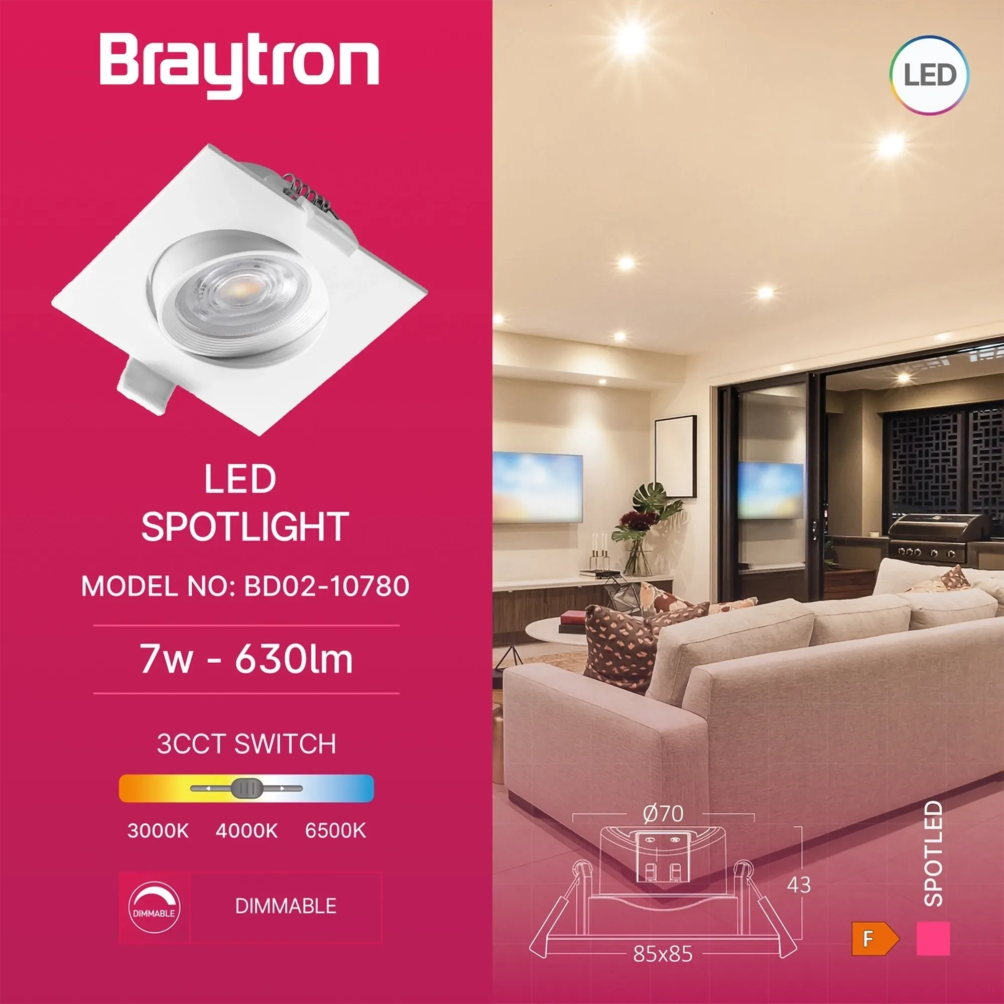 LED SPOT SVETILJKA KVADRATNA 7W BELA 3CCT - Slika 3