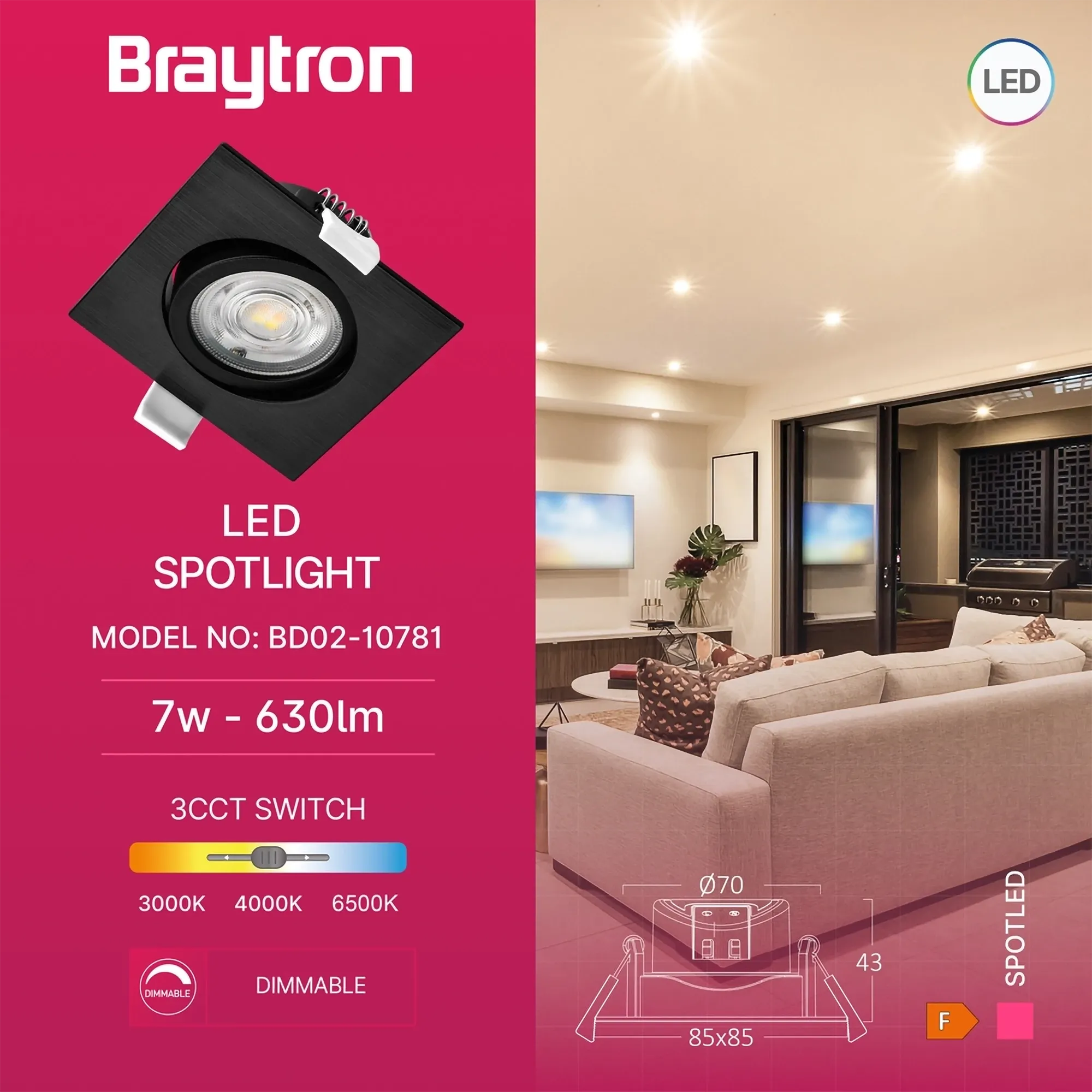 LED SPOT SVETILJKA KVADRATNA 7W CRNA 3CCT - Slika 3