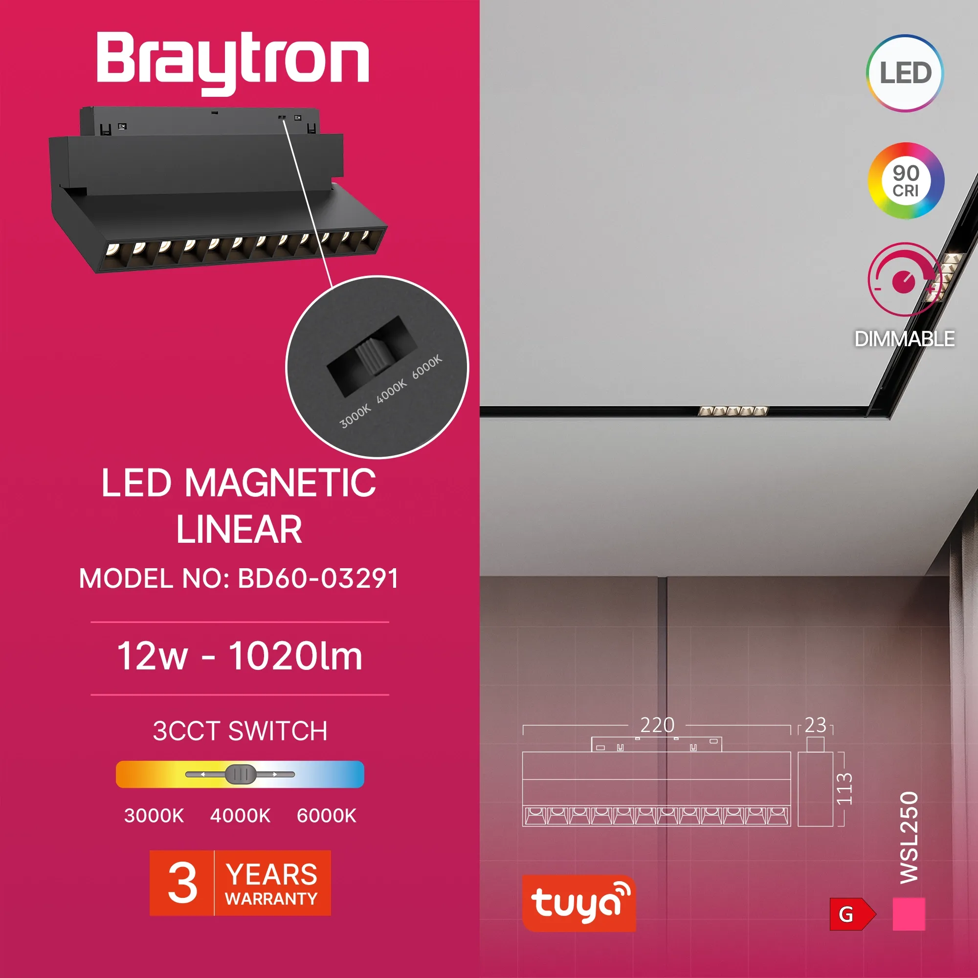 MAGNETNI ZIDNI OSVETLJIVAC 12W CRNI 3CCT 48VDC DIM TUYA - Slika 3