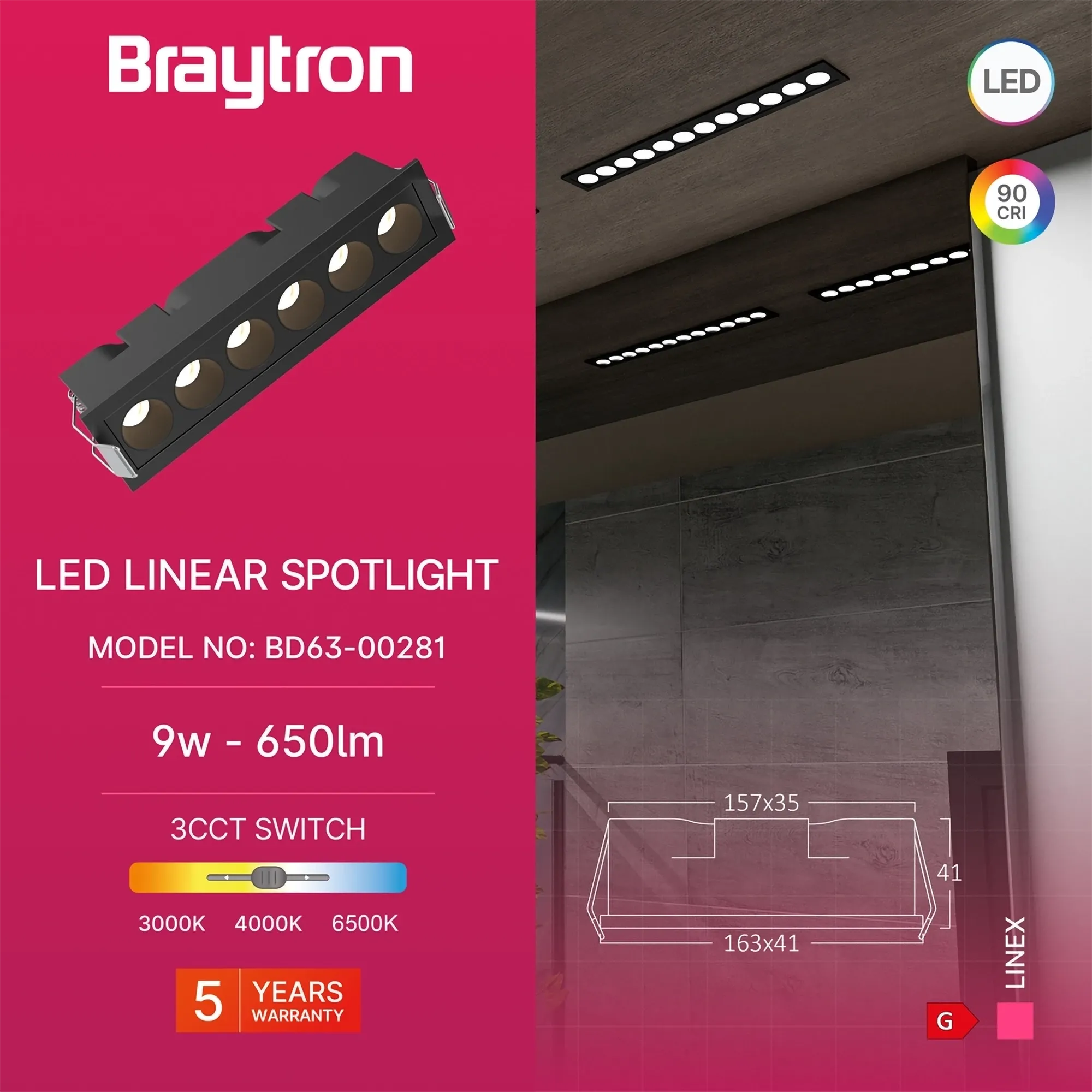 LED LINEARNA SVETILJKA 9W CRNA 3CCT - Slika 3