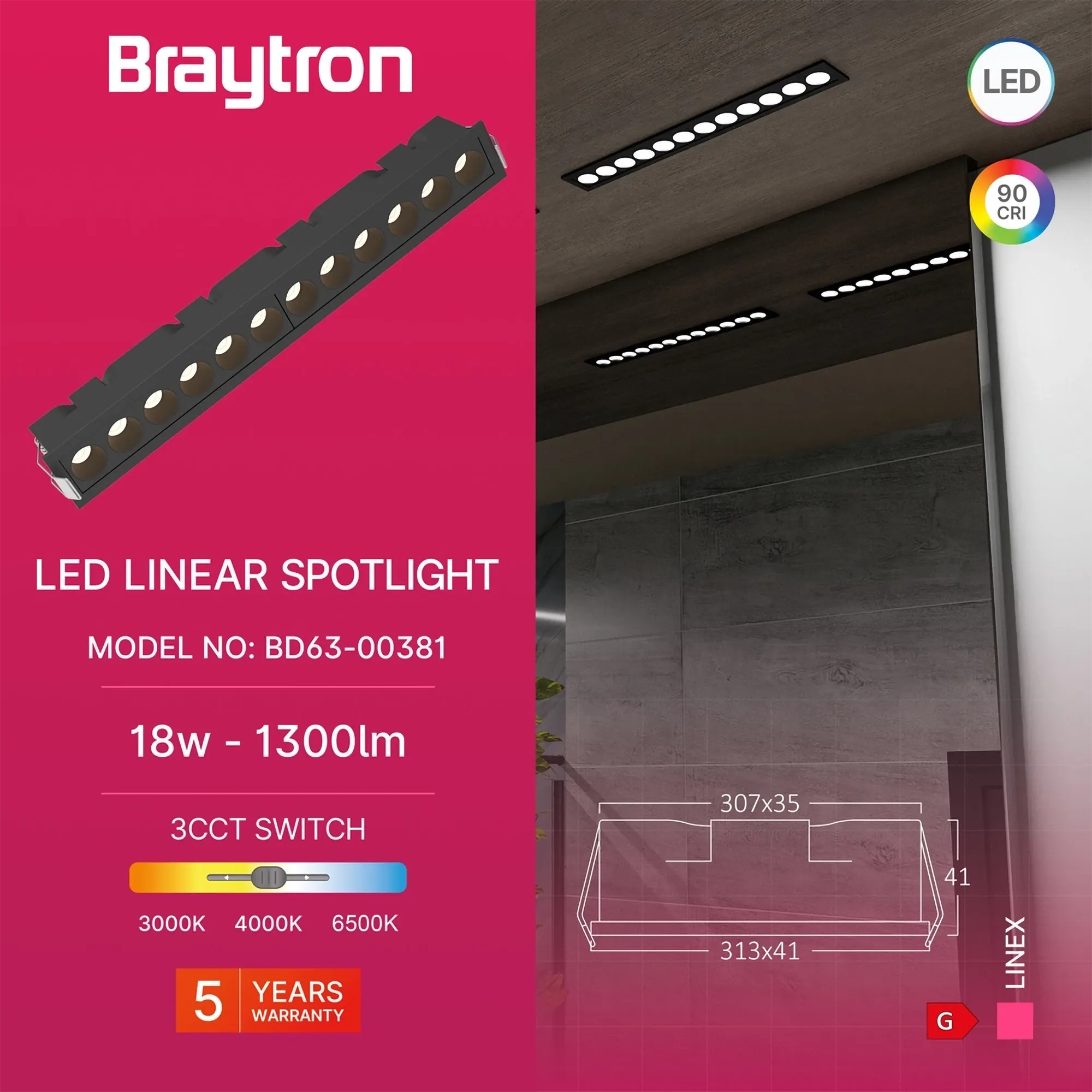 LED LINEARNA SVETILJKA 18W CRNA 3CCT - Slika 3