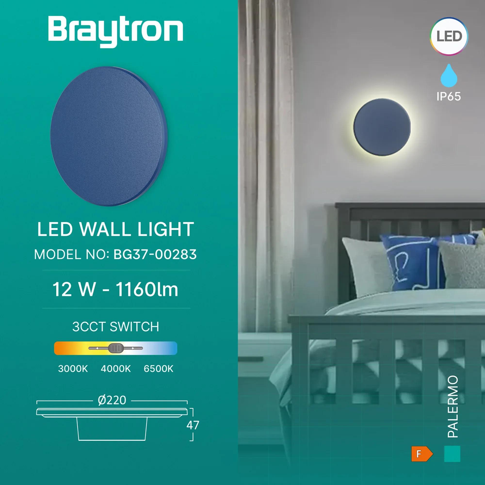 LED ZIDNA SVETILJKA OKRUGLA 12W PLAVA 3CCT IP65 - Slika 3