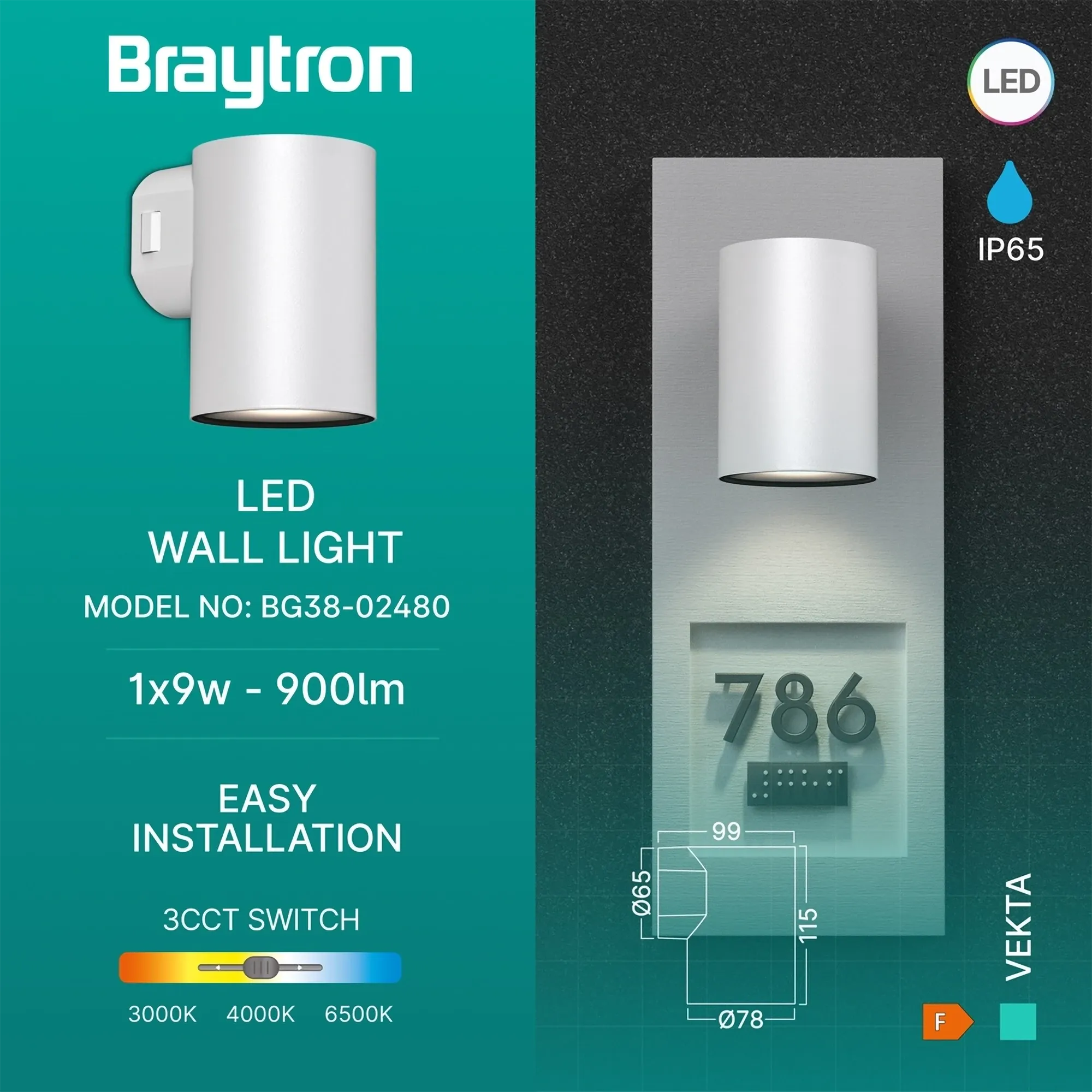 LED ZIDNA SVETILJKA 1X9W BELA 3CCT IP65 - Slika 3