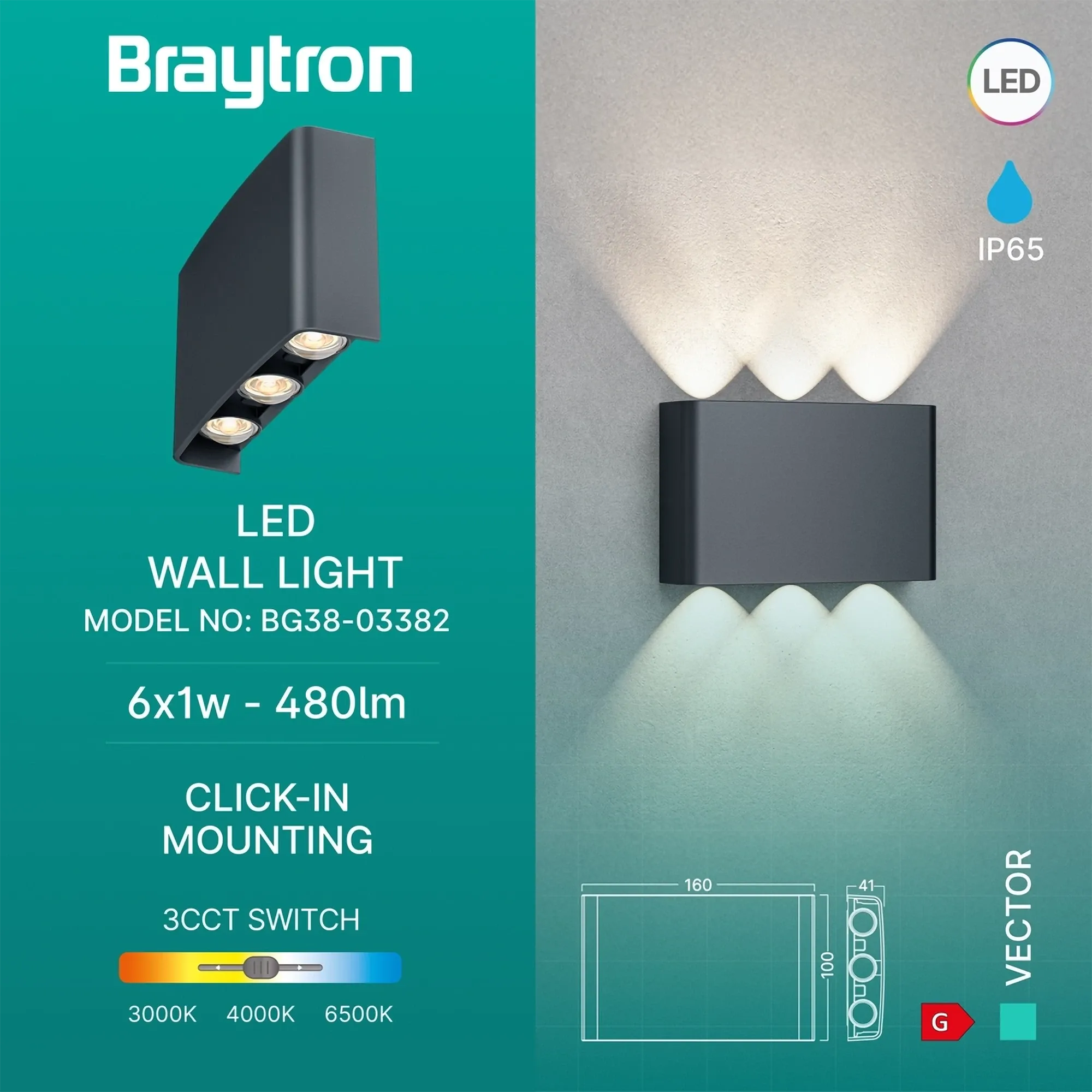 LED ZIDNA SVETILJKA 6X1W SIVA 3CCT IP65 - Slika 3