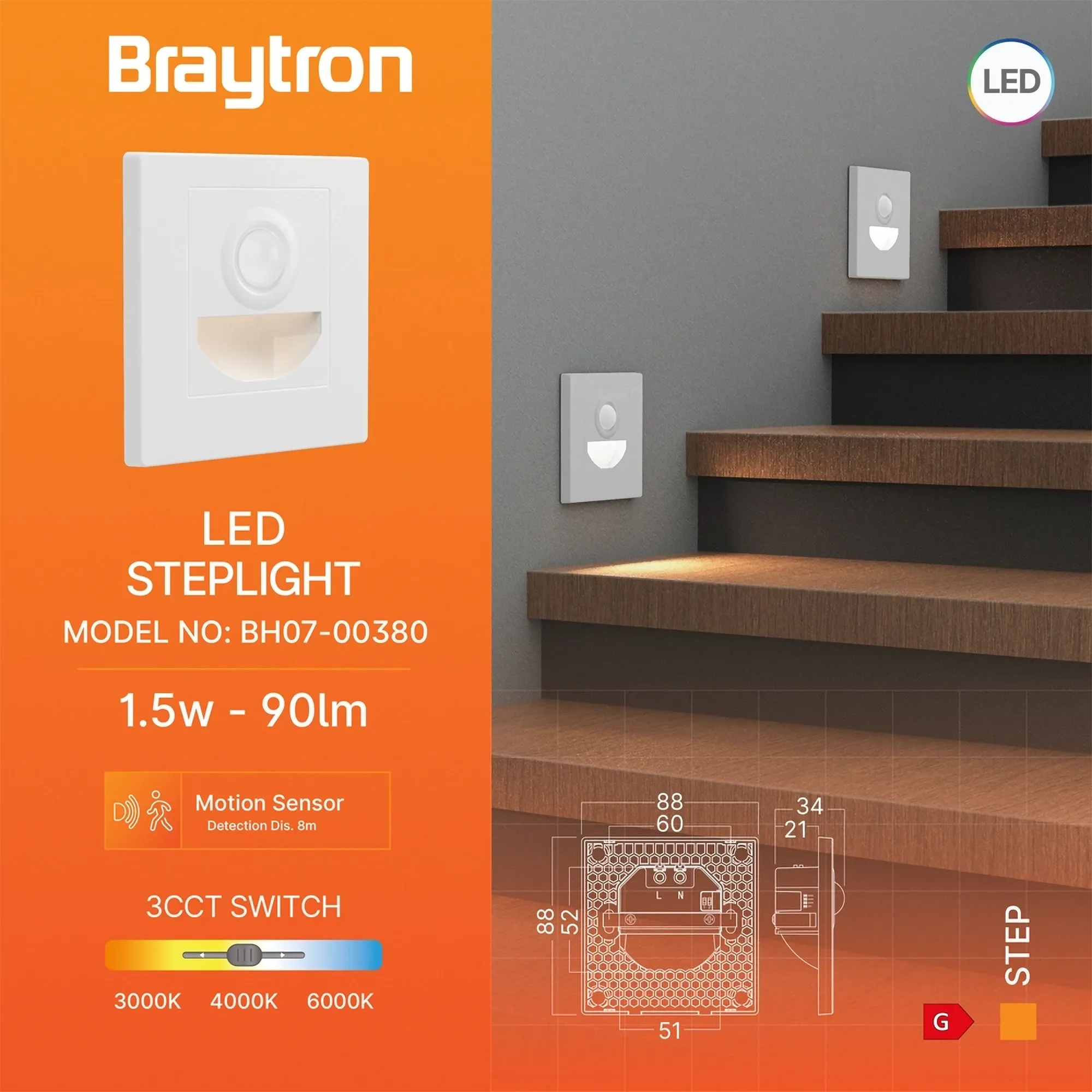 LED STEPENISNA SVETILJKA SA SENZOROM 1.5W BELA 3CCT - Slika 3