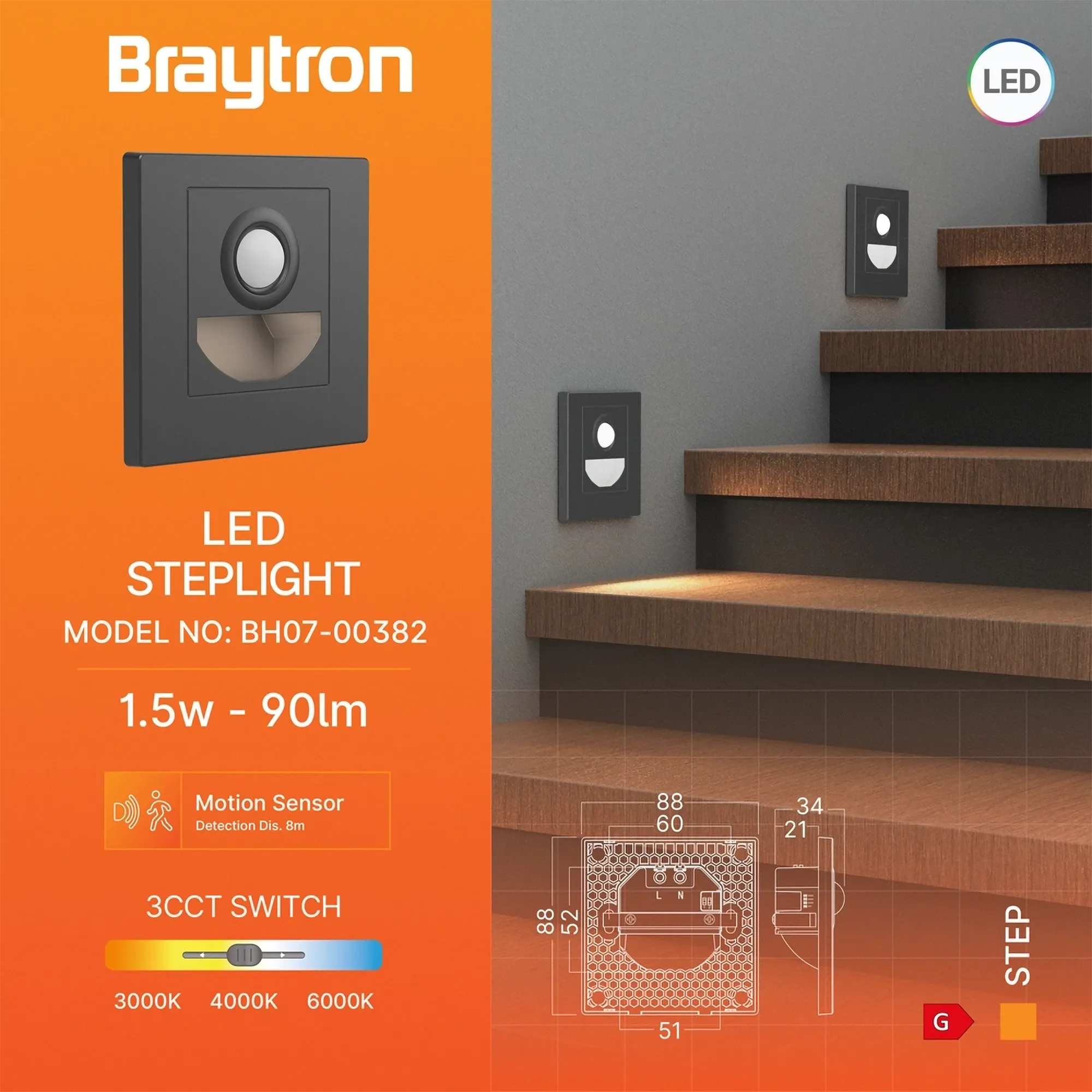 LED STEPENISNA SVETILJKA SA SENZOROM 1.5W SIVA 3CCT - Slika 3
