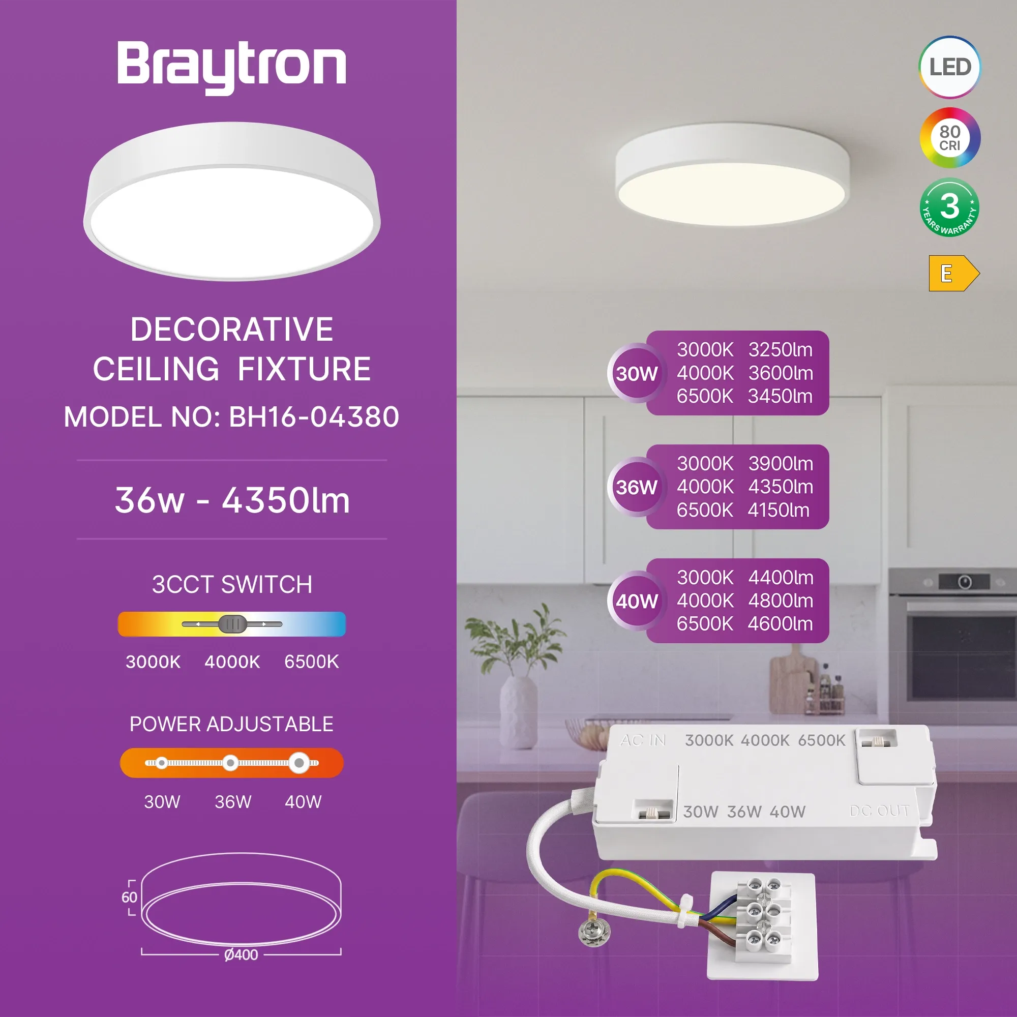 LED PLAFONJERA OKRUGLA 36W BELA 3CCT - Slika 3