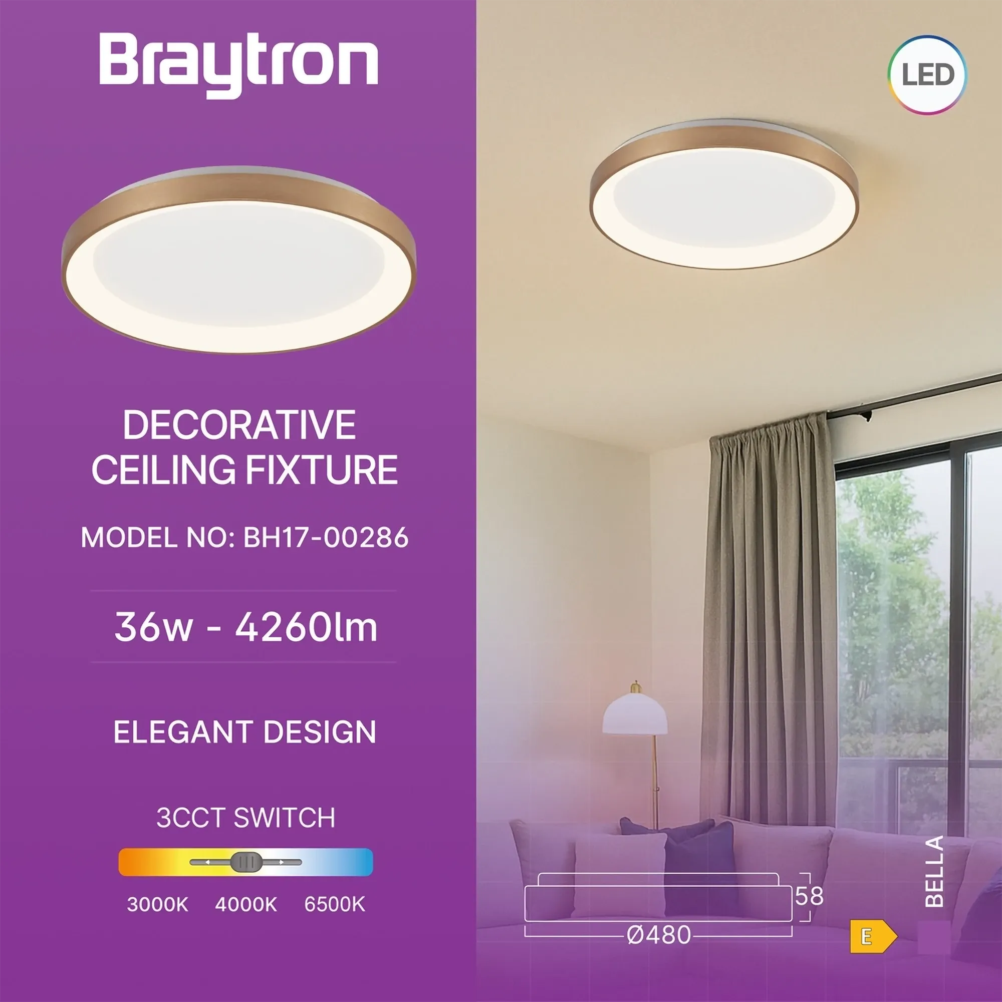 LED PLAFONJERA OKRUGLA 36W ZLATNA 3CCT - Slika 3