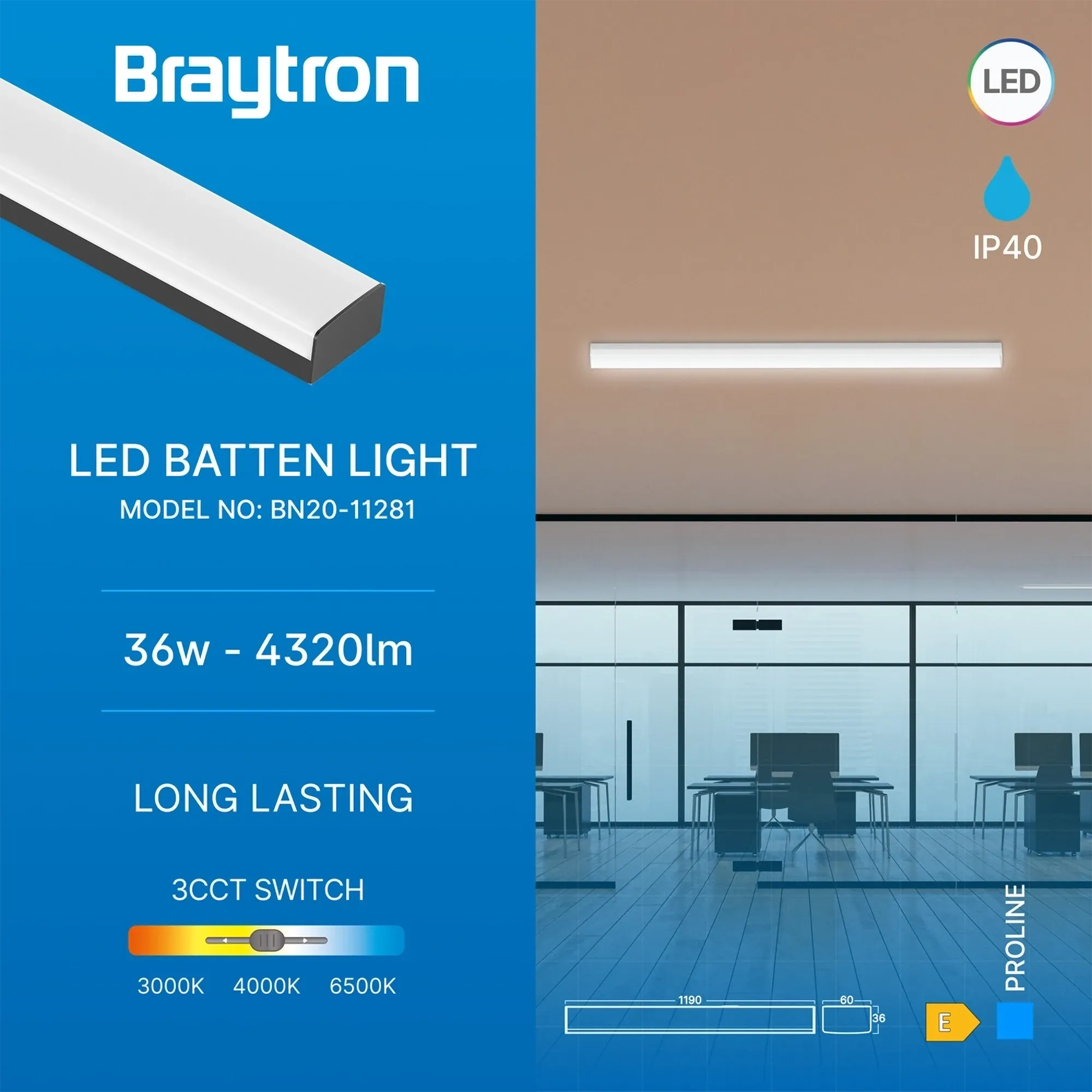 LED LINIJSKA SVETILJKA 1.2M 36W CRNA 3CCT - Slika 3