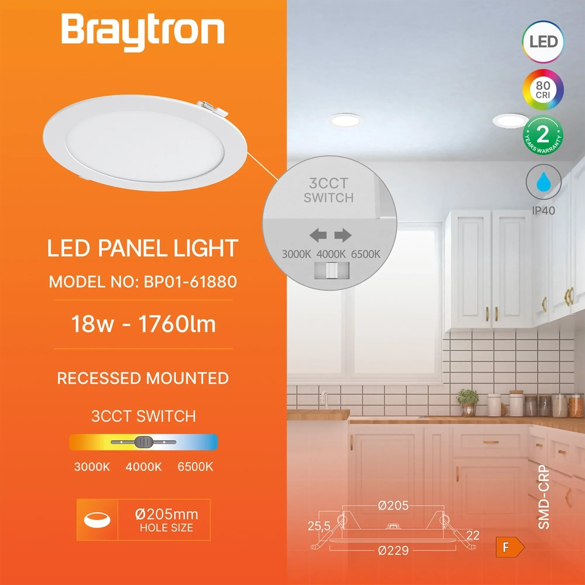 LED PANEL UGRADNI OKRUGLI 8" 18W BELI 3CCT - Slika 3
