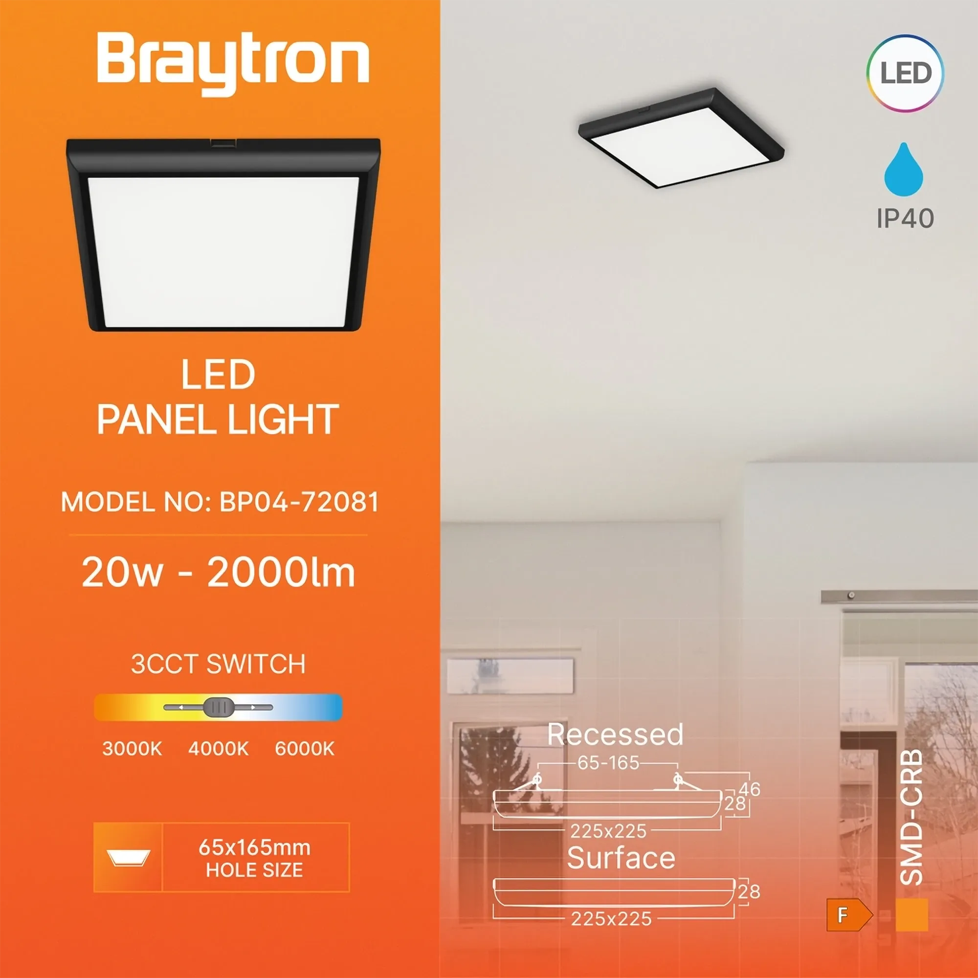 LED PANEL NADGRADNI KVADRATNI 20W CRNI 3CCT - Slika 3