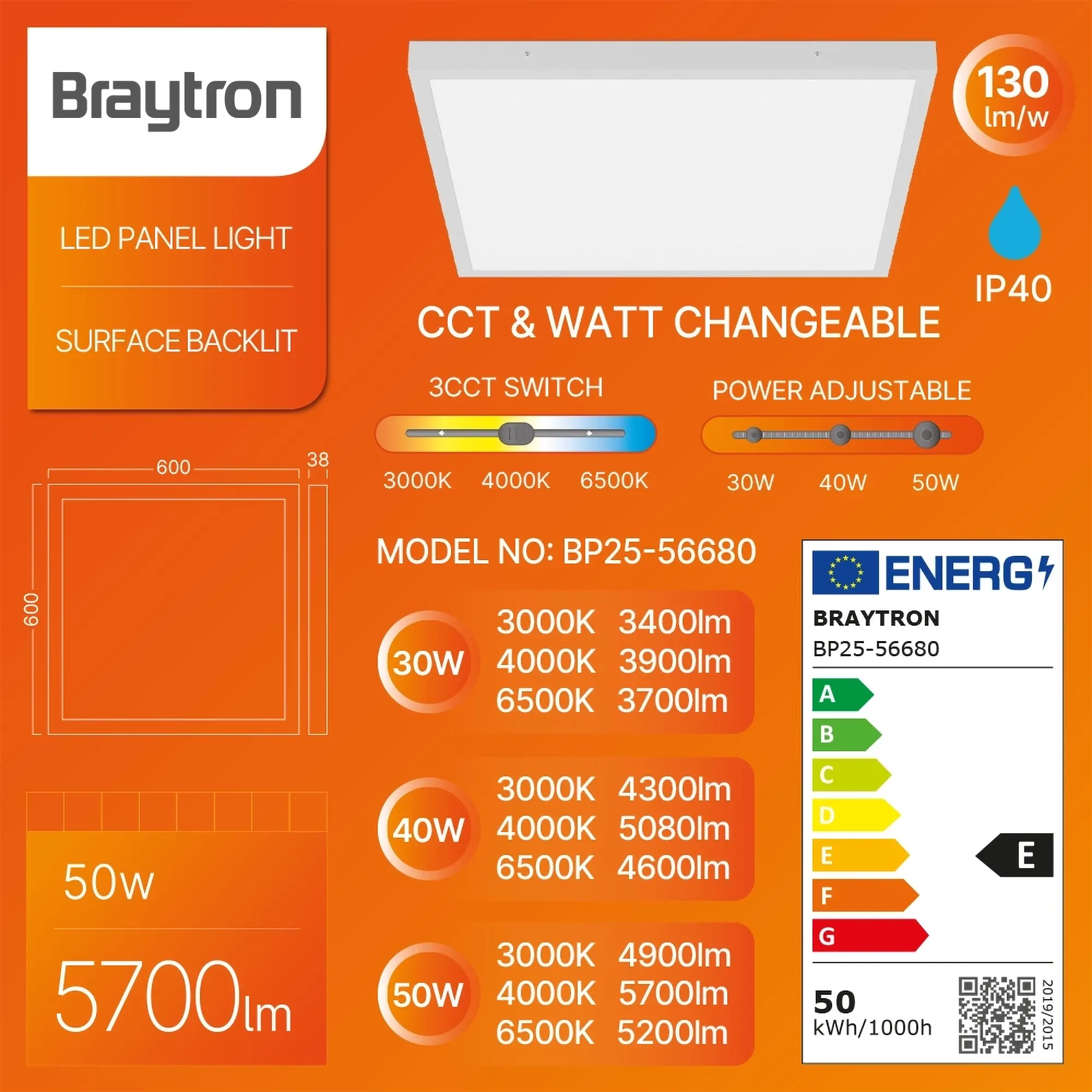 LED PANEL NADGRADNI 600X600 50W BELI 3CCT - Slika 3