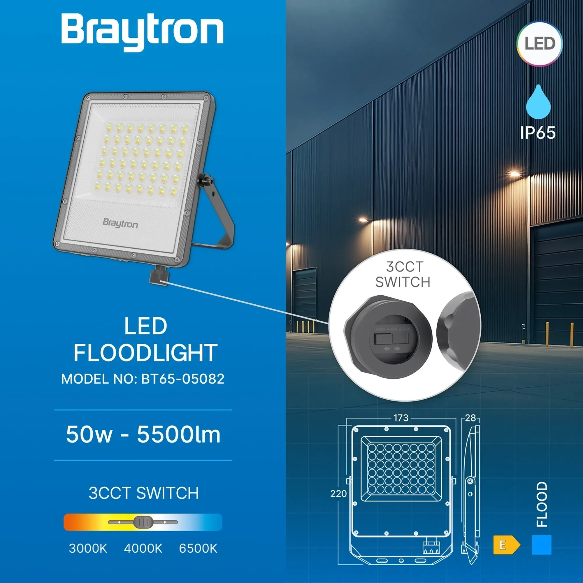 LED REFLEKTOR 50W SIVI 3CCT IP65 - Slika 3