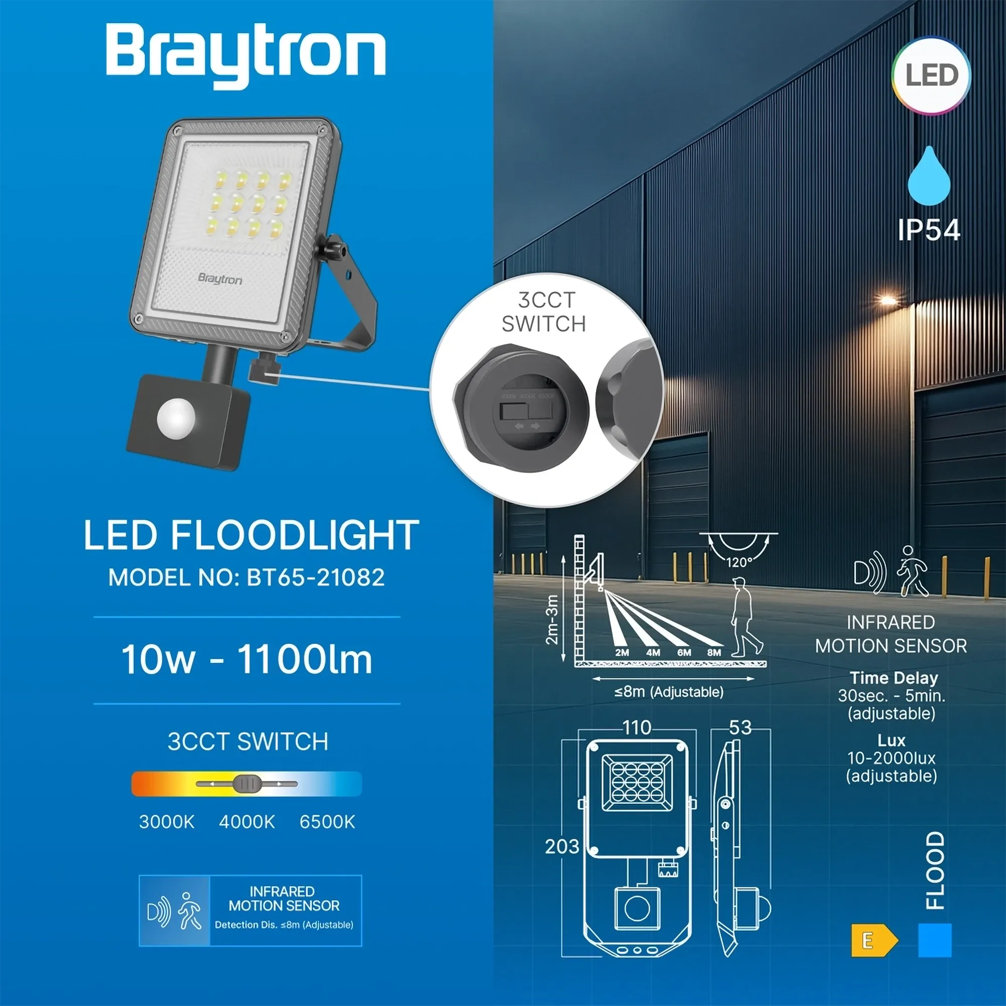 LED REFLEKTOR 10W SIVI 3CCT IP54 SA SENZOROM - Slika 3