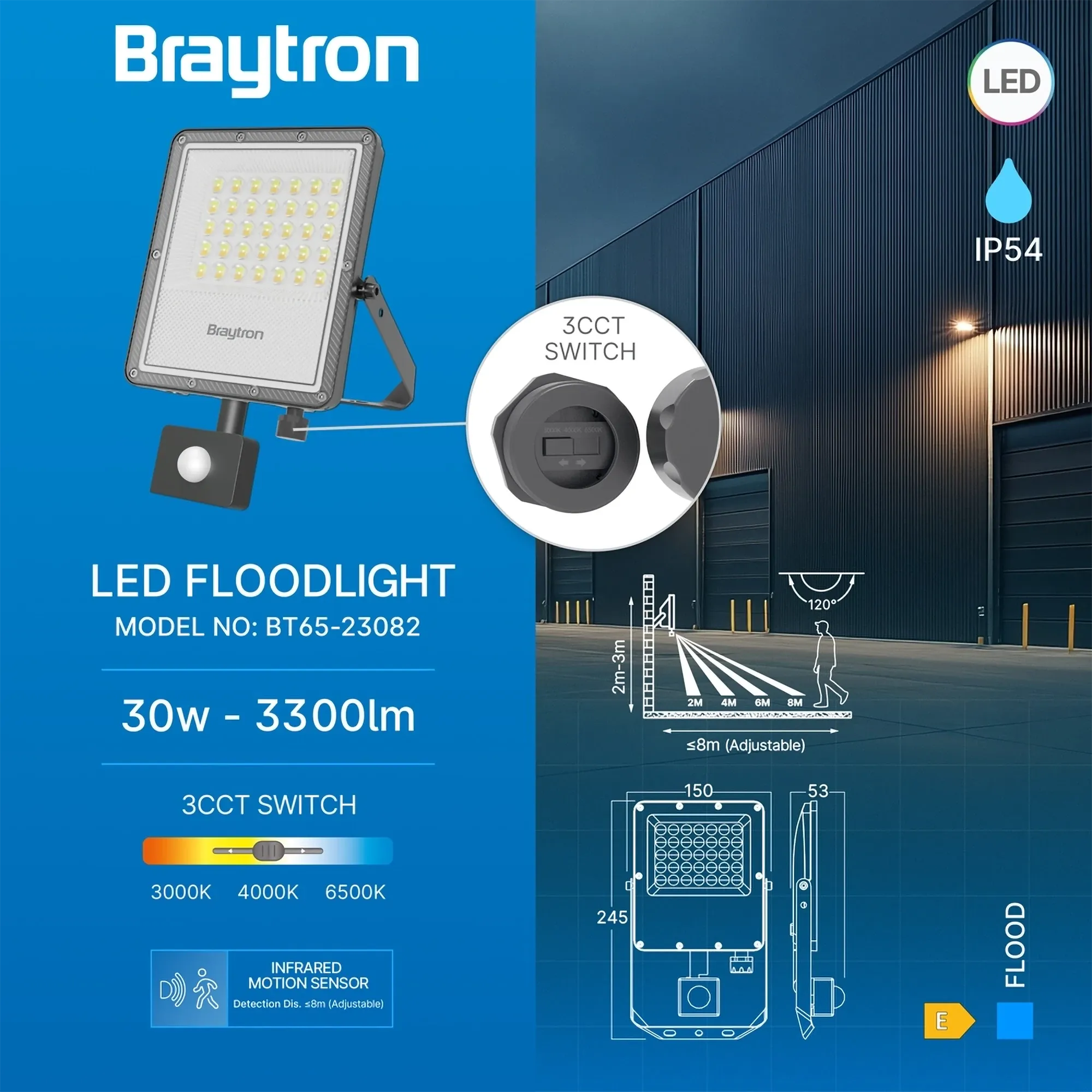 LED REFLEKTOR 30W SIVI 3CCT IP54 SA SENZOROM - Slika 3