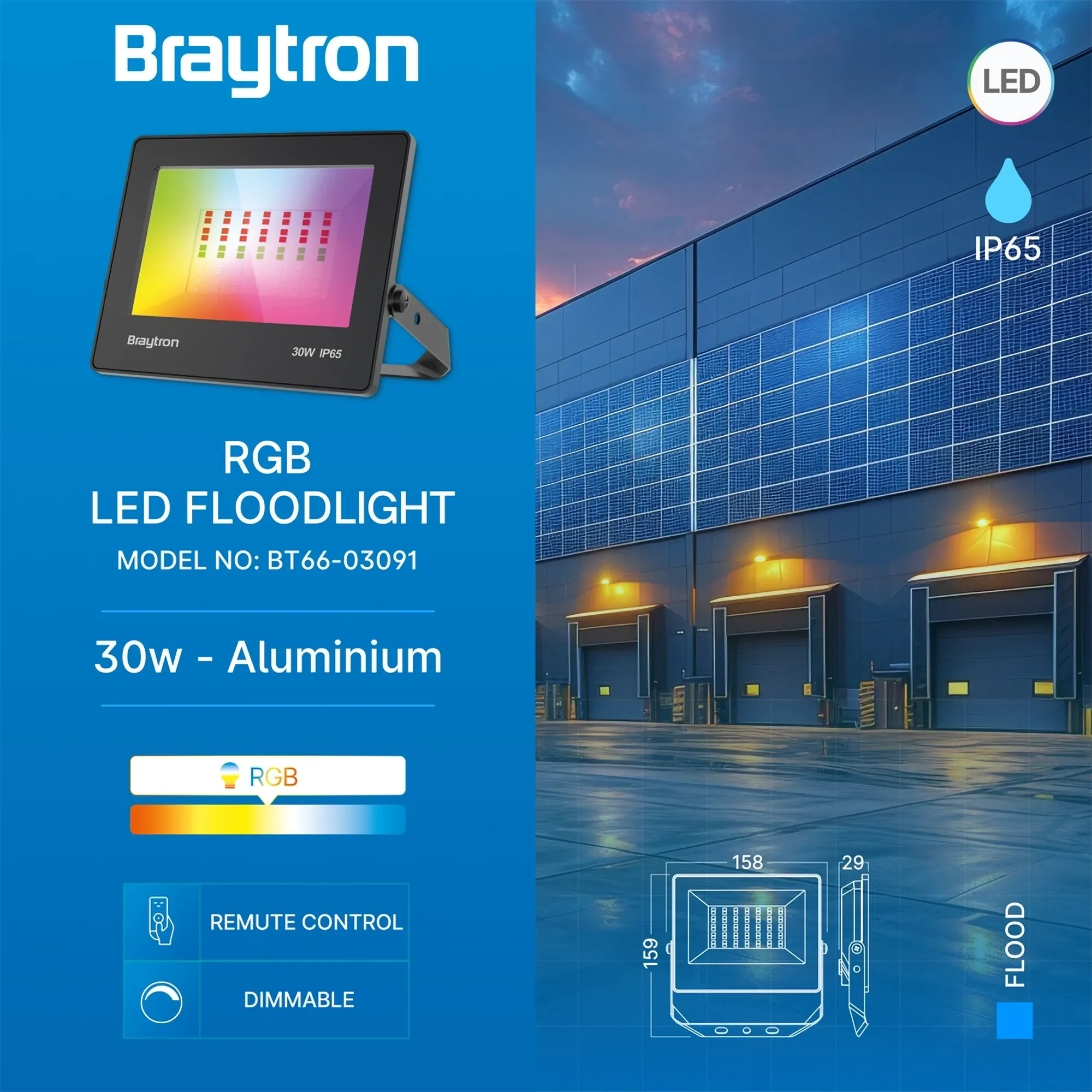 LED REFLEKTOR 30W CRNI RGB IP65 - Slika 3