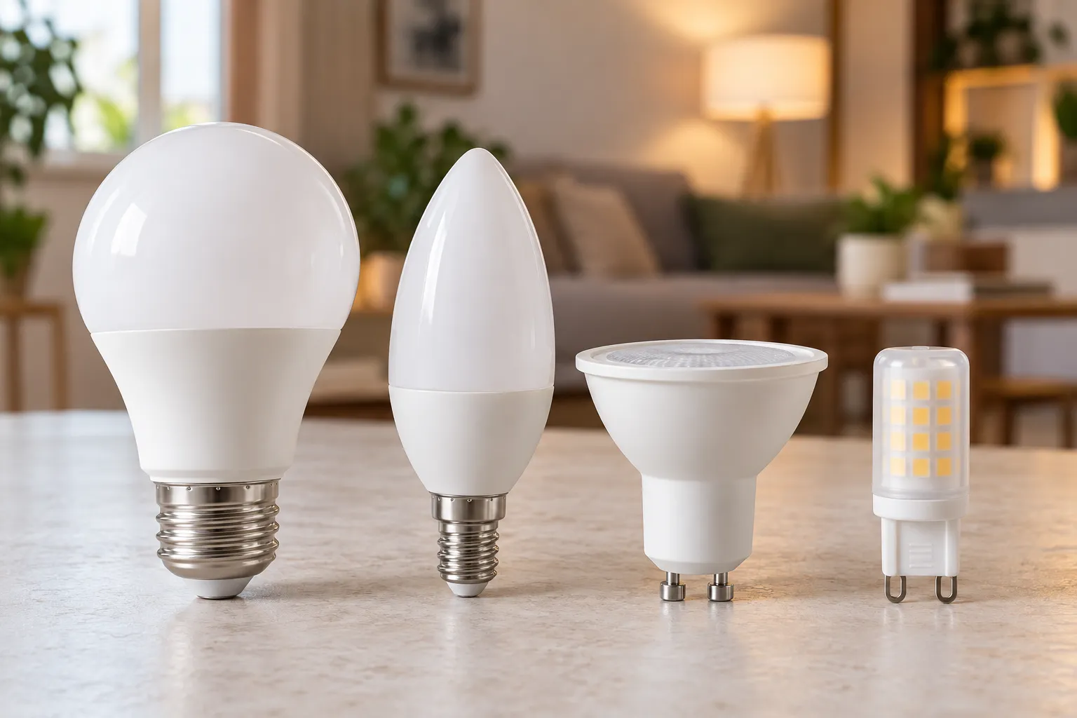 LED sijalice sa grlima E27, E14, GU10 i G9 na svetloj površini