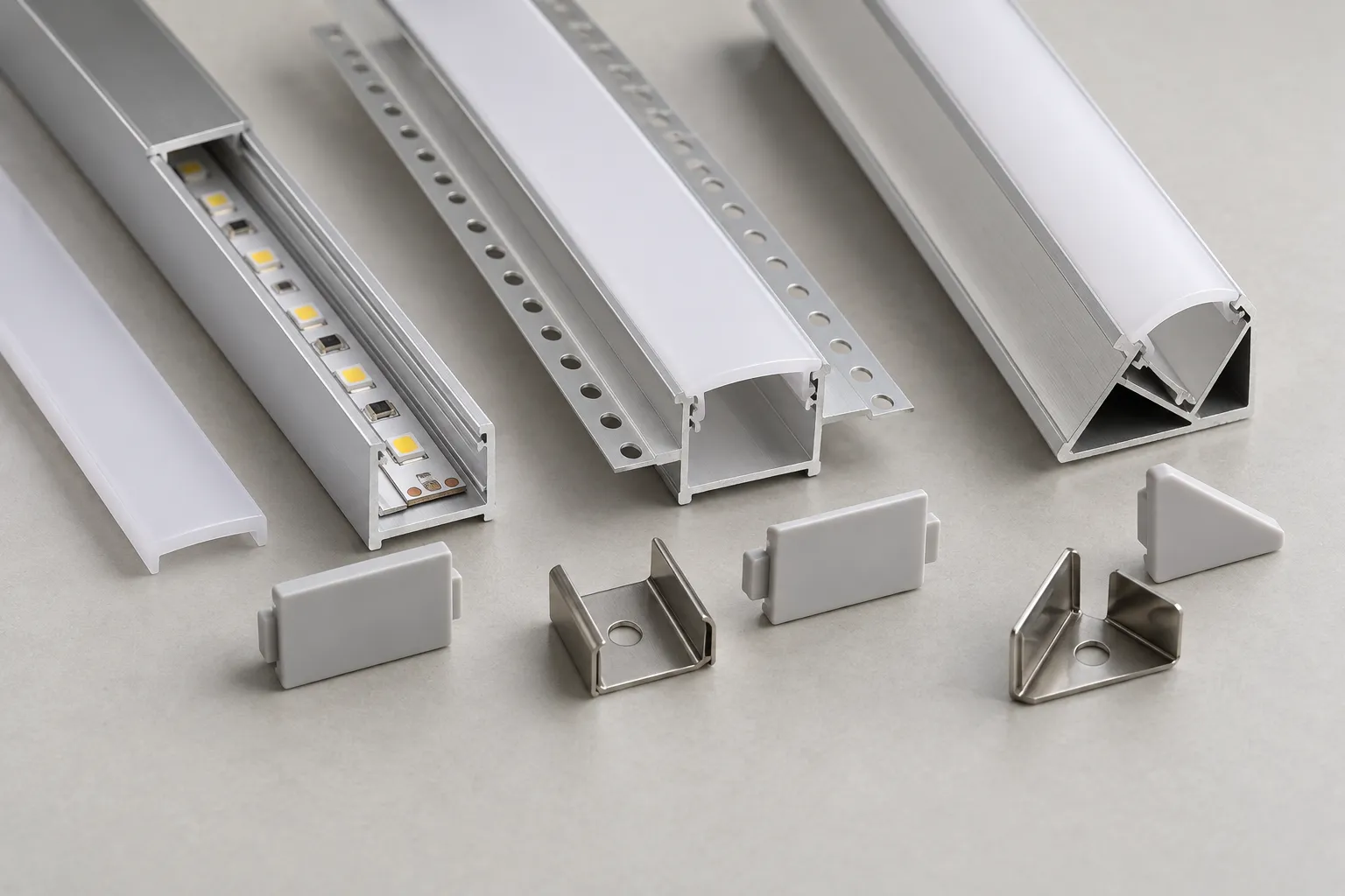 Aluminijumski profili za LED trake sa difuzorima, završnim kapicama i montažnim obujmicama